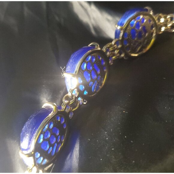 Signed Kendra Scott Bracelet Retired Cassie Cobalt Blue Large Cat's Eye Elegance - Picture 4 of 10